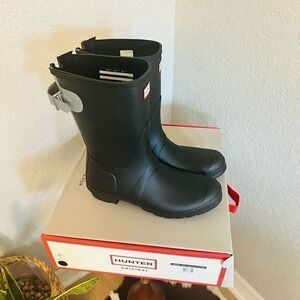 HUNTER Original Short Back Adjustable Rain Boot,‎ BLACK GRAY, Size 10, NWT